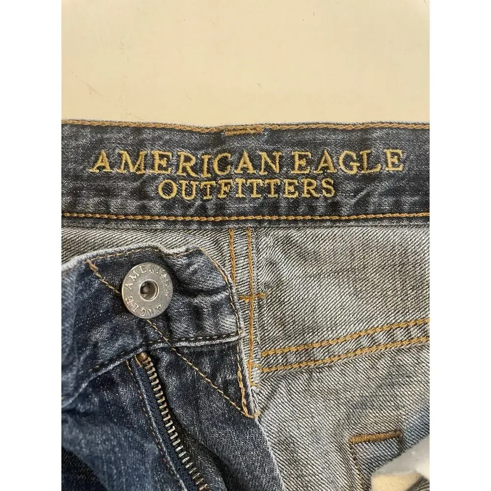 Men AE American Eagle Relaxed Straight 31 x 32 Dark Wash Blue Jeans Mid Rise
